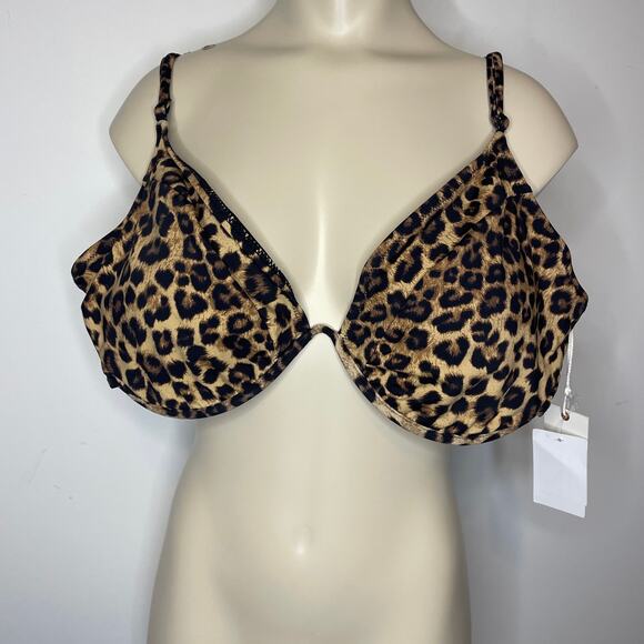 NWT Good American Showoff Curve Bikini Top Leopard Print Swimwear Beach Size 8 - Picture 6 of 8